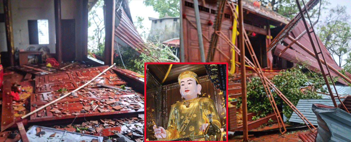 Đền Dinh đô quan Hoàng Mười ở Hà Tĩnh bị bão số 10 tàn phá nặng nề khiến nhiều người xót xa
