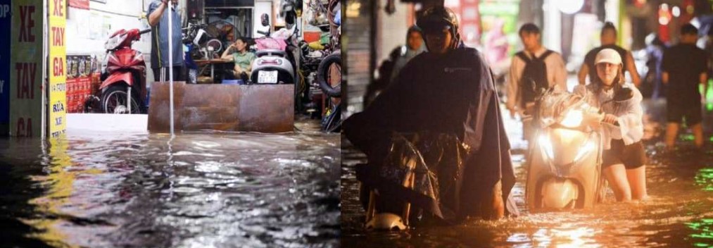 Hà Nội ngập trong biển nước sau hoàn lưu bão: Hàng dài người phải dắt bộ, lội bì bõm trong dòng nước