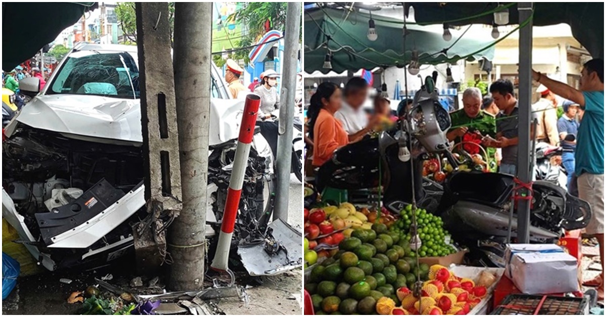 Nguyên nhân vụ nữ tài xế tông xe máy văng lên sạp trái cây khiến 2 người bị thương, chỉ dừng lại khi va vào trụ điện