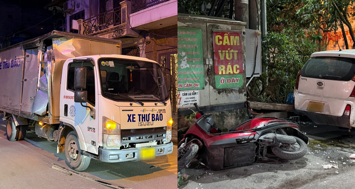 Hiện trường tan hoang vụ xe tải tông liên hoàn loạt phương tiện ở Hà Nội: Tài xế bỏ trốn bí ẩn