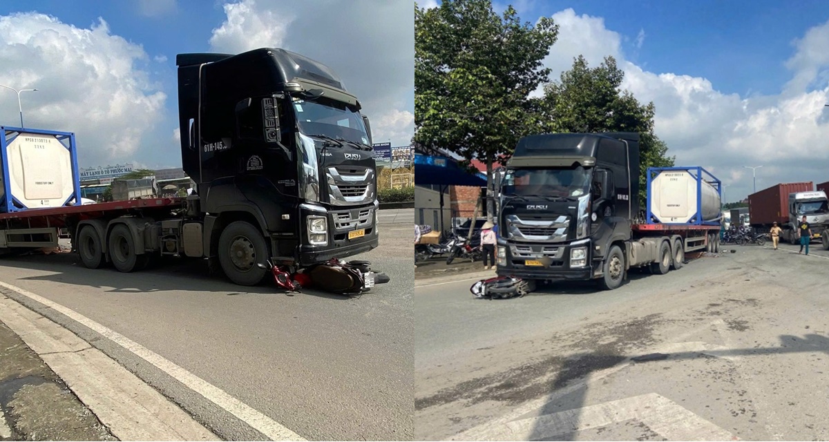 Hiện trường thương tâm vụ ông bà ngoại chở cháu bị xe đầu kéo cuốn vào gầm, cả 3 đều không qua khỏi