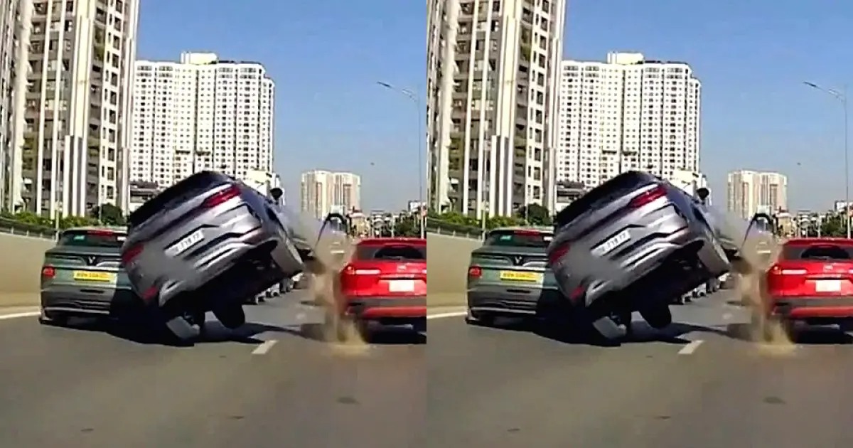 Hà Nội: Camera ghi lại khoảnh khắc ô tô con ‘leo’ lên đầu ô tô khác, gây tai nạn với 2 xe khác