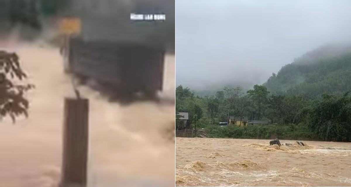 Kinh hoàng khoảnh khắc tài xế xe đầu kéo vượt lũ, cả người và xe bị cuốn trôi trong tích tắc