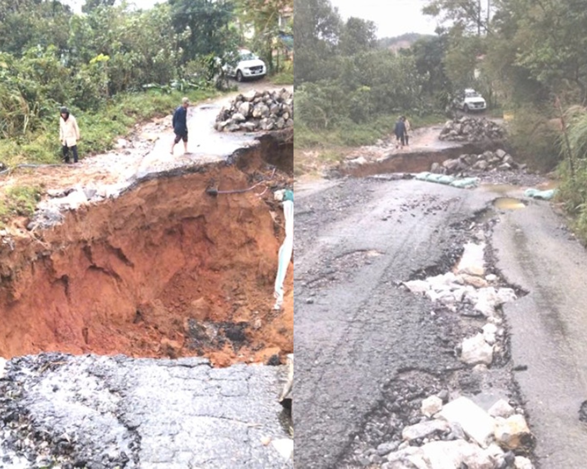  Tỉnh lộ ở Quảng Trị xuất hiện hố tử thần gây nguy hiểm cho người dân sau nhiều ngày mưa lớn kéo dài