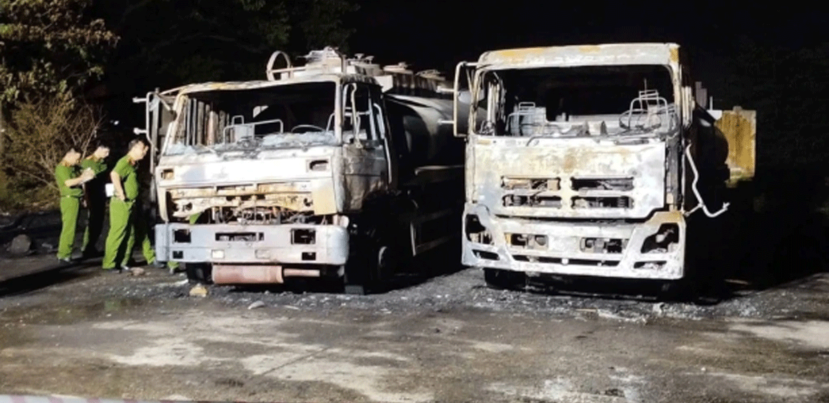 Quá trình xe bồn cháy dữ dội khi đang chiết xăng: Tài xế bị bỏng nặng, thiệt hại ước tính hơn 1 tỷ