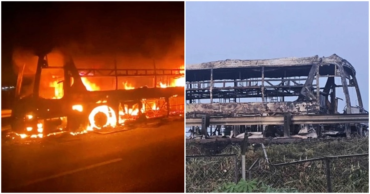 Xe giường nằm chở hàng chục khách bốc cháy trơ khung khi đang chạy trên cao tốc TP.HCM - Trung Lương