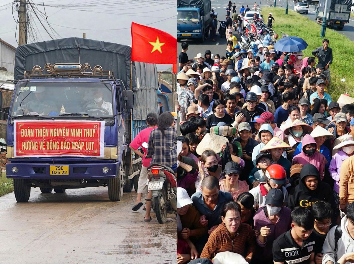 Đoàn xe cứu trợ nối đuôi nhau vào vùng lũ Đắk Lắk, len lỏi từng đường làng ngõ xóm trao quà