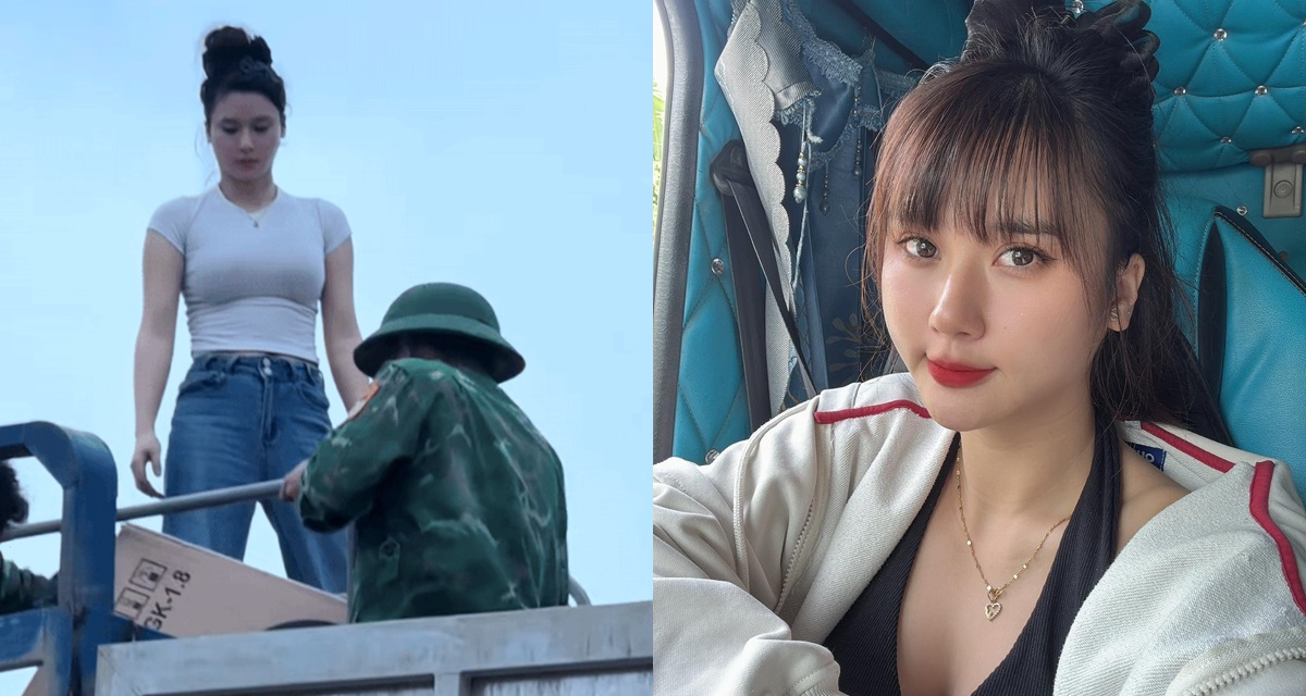 Danh tính cô gái bốc vác lái xe tải 30 tấn hỗ trợ miền Trung, thân thế đặc biệt, vóc dáng quyến rũ