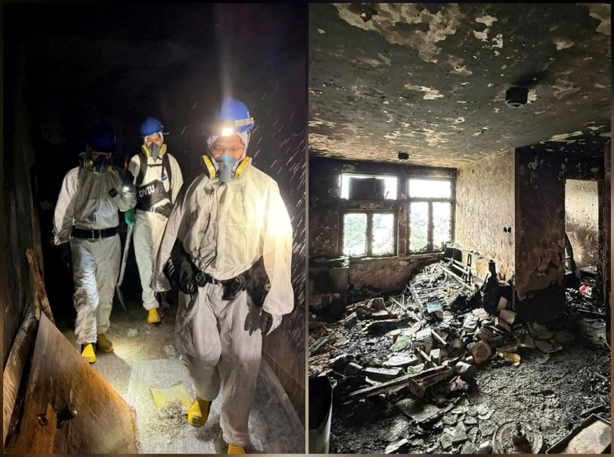 Hiện trường ám ảnh bên trong những căn hộ bị thiêu rụi trong vụ cháy chung cư ở Hong Kong