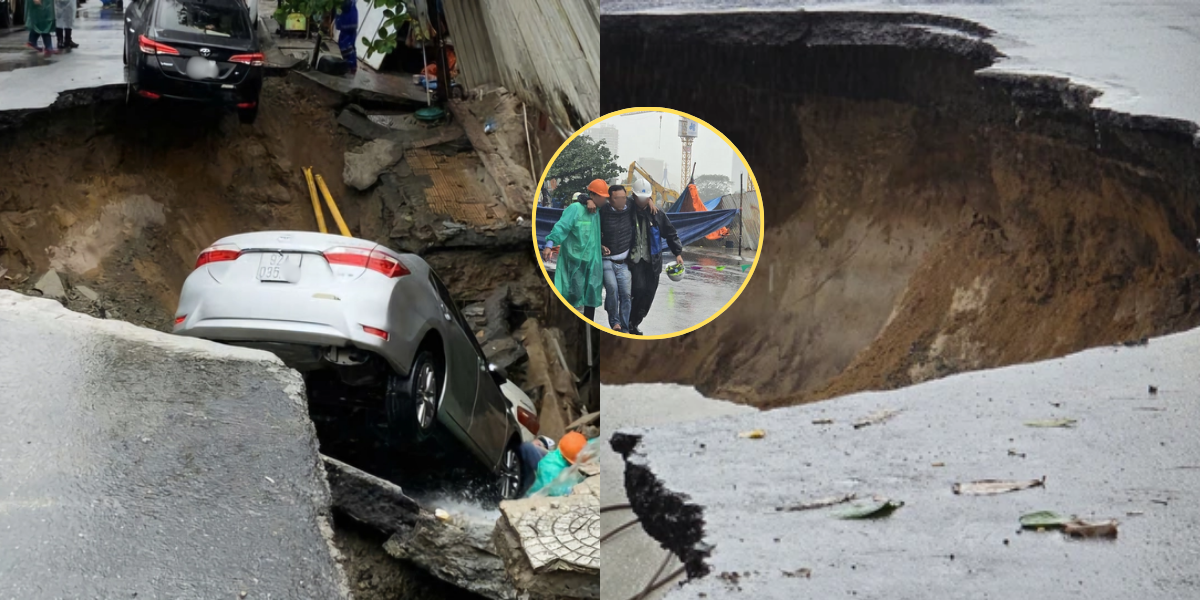 Hình ảnh hiện trường hố tử thần \'nuốt trọn\' ô tô con tại Đà Nẵng, công an làm rõ nguyên nhân sự cố