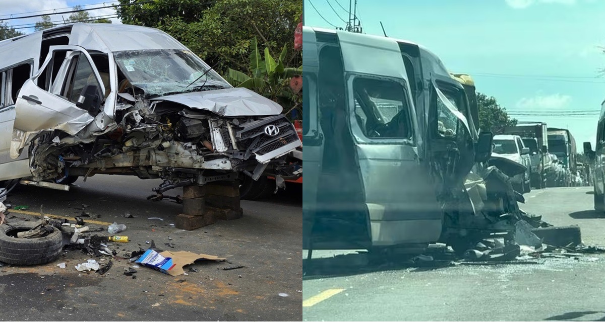 Camera ghi lại khoảnh khắc xe khách tông mạnh xe đầu kéo dừng bên đường, 2 người bị thương nặng