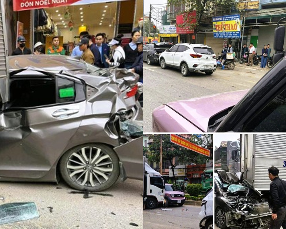 Hiện trường tan hoang vụ tai nạn li&ecirc;n ho&agrave;n tr&ecirc;n quốc lộ 1A khiến 6 xe &ocirc; t&ocirc; c&ugrave;ng l&uacute;c va chạm mạnh