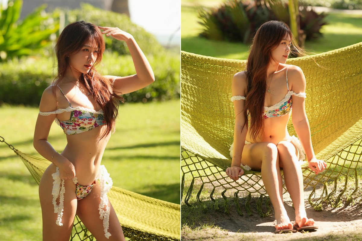 Em Kim \'v&eacute;n v&aacute;y\' rũ bỏ h&igrave;nh tượng tr&ecirc;n s&acirc;n pickleball, khoe body bốc lửa với bikini gợi cảm