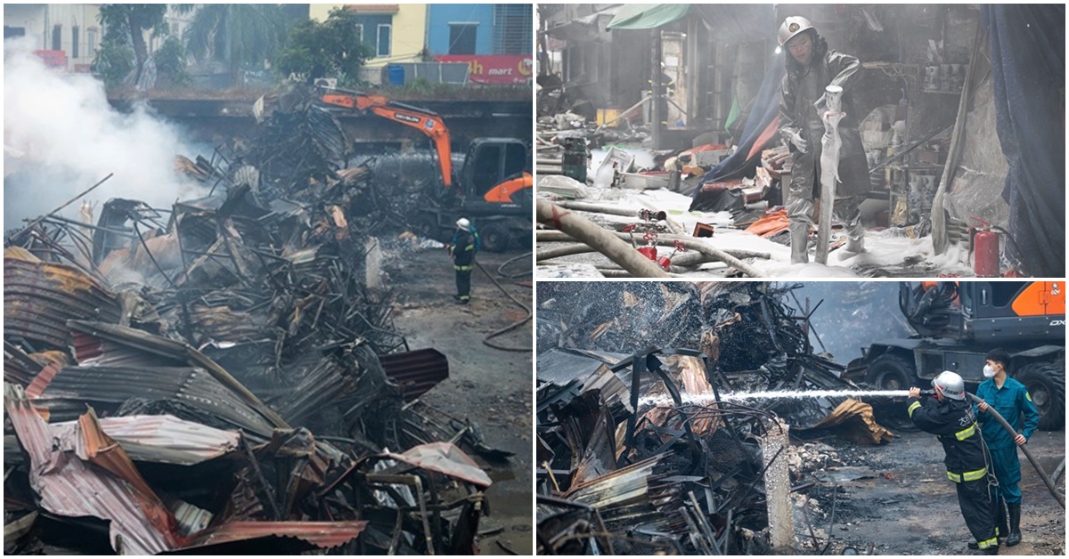 Cận cảnh h&agrave;ng chục ki - ốt bị thi&ecirc;u rụi sau vụ ch&aacute;y dữ dội ở chợ Xanh Định C&ocirc;ng, tiểu thương kh&oacute;c nức nở v&igrave; mất trắng