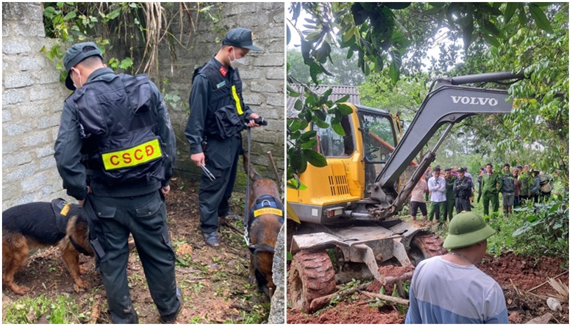 C&ocirc;ng an d&ugrave;ng 4 ch&oacute; nghiệp vụ c&ugrave;ng 2 xe m&uacute;c xới đất, ph&aacute;t hiện chấn động dưới l&ograve;ng đất