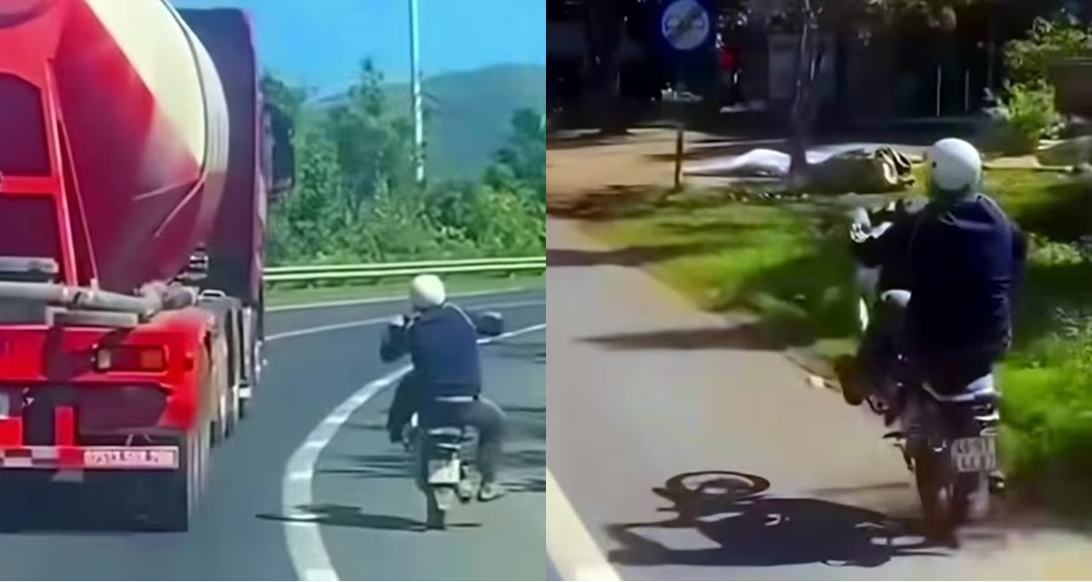 Thanh ni&ecirc;n 16 tuổi bốc đầu m&ocirc; t&ocirc; chạy đua với xe bồn v&agrave; c&aacute;i kết khiến d&acirc;n mạng hả h&ecirc; vỗ tay