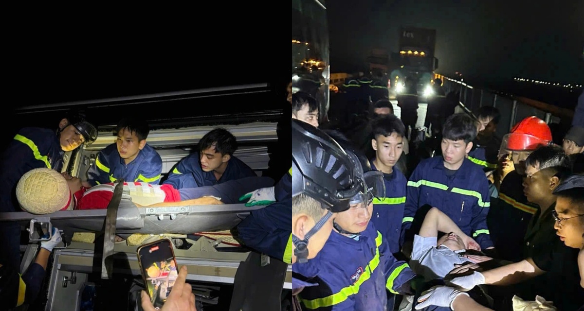 Hiện trường tai nạn xe kh&aacute;ch v&agrave; xe tải tr&ecirc;n cao tốc Cao Bồ-Mai Sơn: Nghẹt thở giải cứu 2 t&agrave;i xế kẹt trong cabin