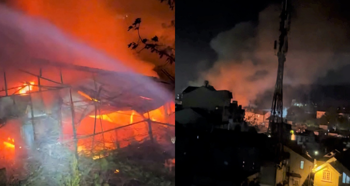 Hiện trường ch&aacute;y nh&agrave; kho ở Đ&agrave; Lạt trong đ&ecirc;m: C&ocirc;ng an khẩn trương thống k&ecirc; thiệt hại v&agrave; điều tra nguy&ecirc;n nh&acirc;n 