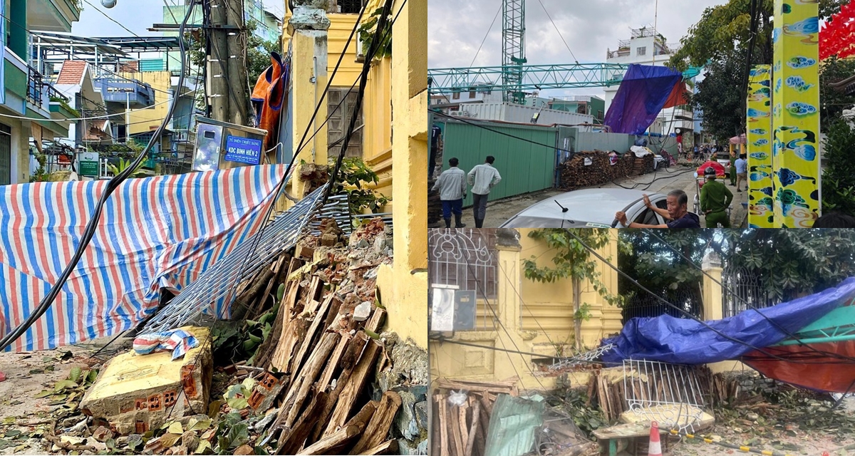 Nguy&ecirc;n nh&acirc;n th&aacute;p cần cẩu h&agrave;ng chục m&eacute;t g&atilde;y ngang giữa trung t&acirc;m Đ&agrave; Nẵng, đ&egrave; sập tường Bảo t&agrave;ng Chăm