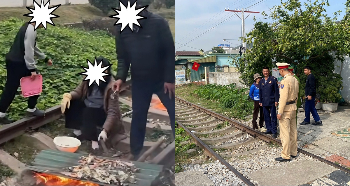 C&ocirc;ng an l&agrave;m việc với gia đ&igrave;nh nướng đồ ăn tr&ecirc;n đường sắt ở Quảng Ninh, bất ngờ mức xử phạt
