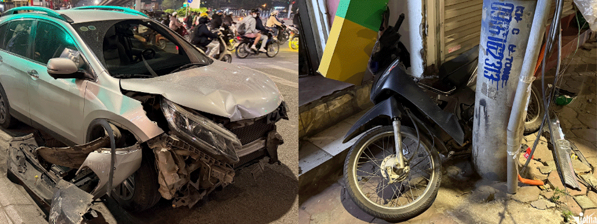 Tai nạn li&ecirc;n ho&agrave;n giữa 2 &ocirc; t&ocirc; v&agrave; 1 xe m&aacute;y ở H&agrave; Nội: C&ocirc;ng an t&igrave;m nh&acirc;n chứng c&oacute; clip vụ tai nạn