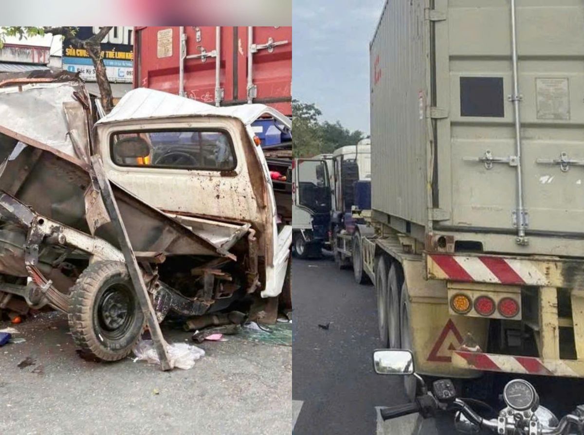 Hiện trường kinh ho&agrave;ng vụ va chạm li&ecirc;n ho&agrave;n 4 &ocirc; t&ocirc; ở TPHCM: Xe biến dạng, một t&agrave;i xế nhập viện