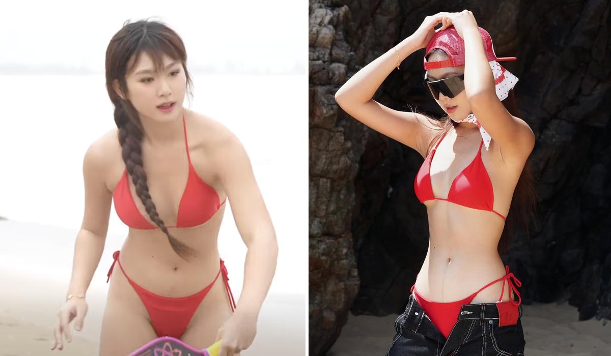 Hết v&eacute;n v&aacute;y tr&ecirc;n s&acirc;n, hot girl Em Kim Sayhi lại g&acirc;y sốt khi diện bikini chơi pickleball