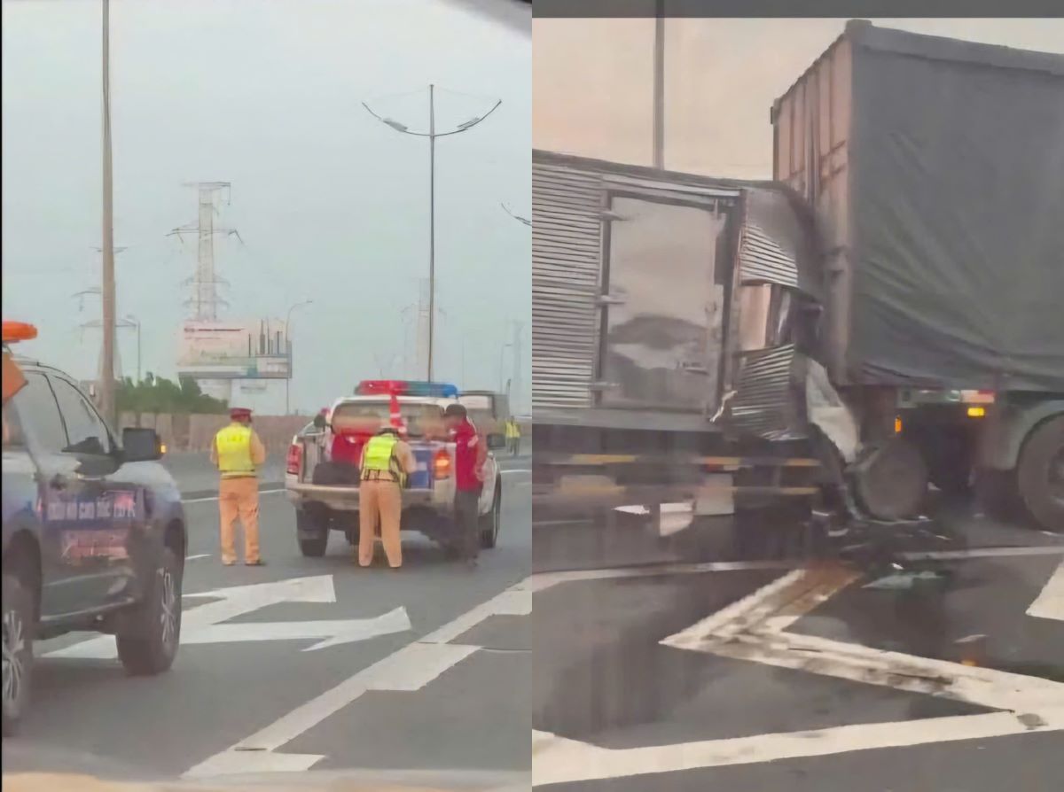 Hiện trường vụ tai nạn tr&ecirc;n cao tốc Trung Lương: T&agrave;i xế tử vong, cabin xe tải biến dạng