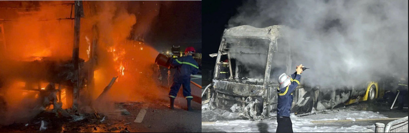 Hiện trường kinh ho&agrave;ng vụ xe kh&aacute;ch tuyến cao tốc Bắc &ndash; Nam ch&aacute;y dữ dội, xuất hiện t&igrave;nh tiết x&oacute;t xa