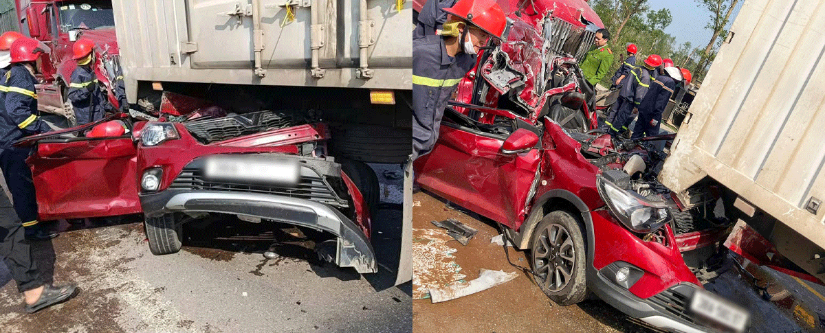 Vụ &ocirc;t&ocirc; 5 chỗ bị v&ograve; n&aacute;t sau tai nạn li&ecirc;n ho&agrave;n: Gia đ&igrave;nh th&ocirc;ng tin n&oacute;ng về t&igrave;nh h&igrave;nh 4 người trong xe