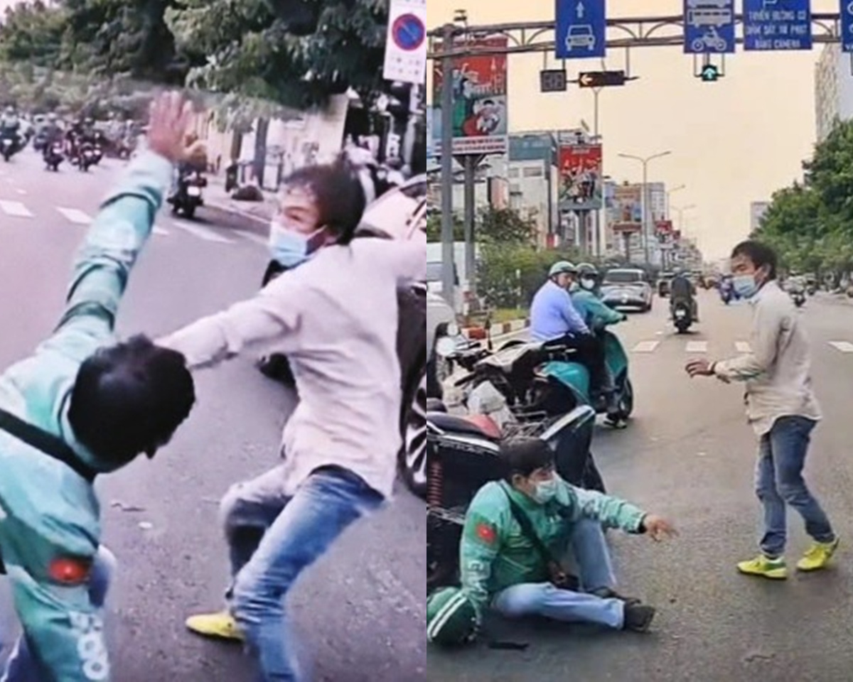 C&ocirc;ng an v&agrave;o cuộc vụ 2 người đ&agrave;n &ocirc;ng đ&aacute;nh nhau giữa đường tại TP.HCM, 1 người mặc &aacute;o xe &ocirc;m c&ocirc;ng nghệ