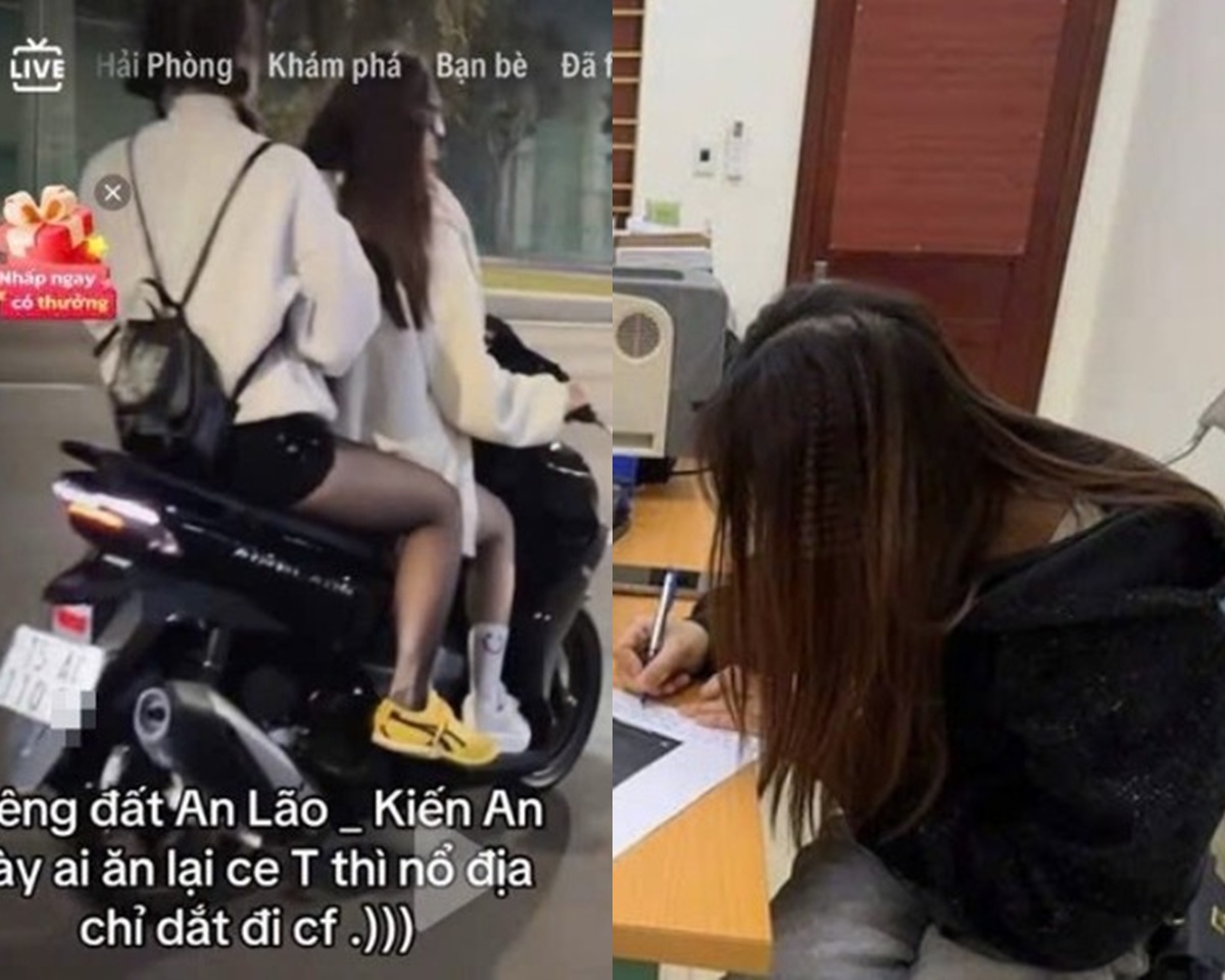 CSGT xử phạt hai c&ocirc; g&aacute;i trẻ đi xe m&aacute;y kh&ocirc;ng đội mũ bảo hiểm, manh mối chỉ từ clip đăng tr&ecirc;n Tiktok