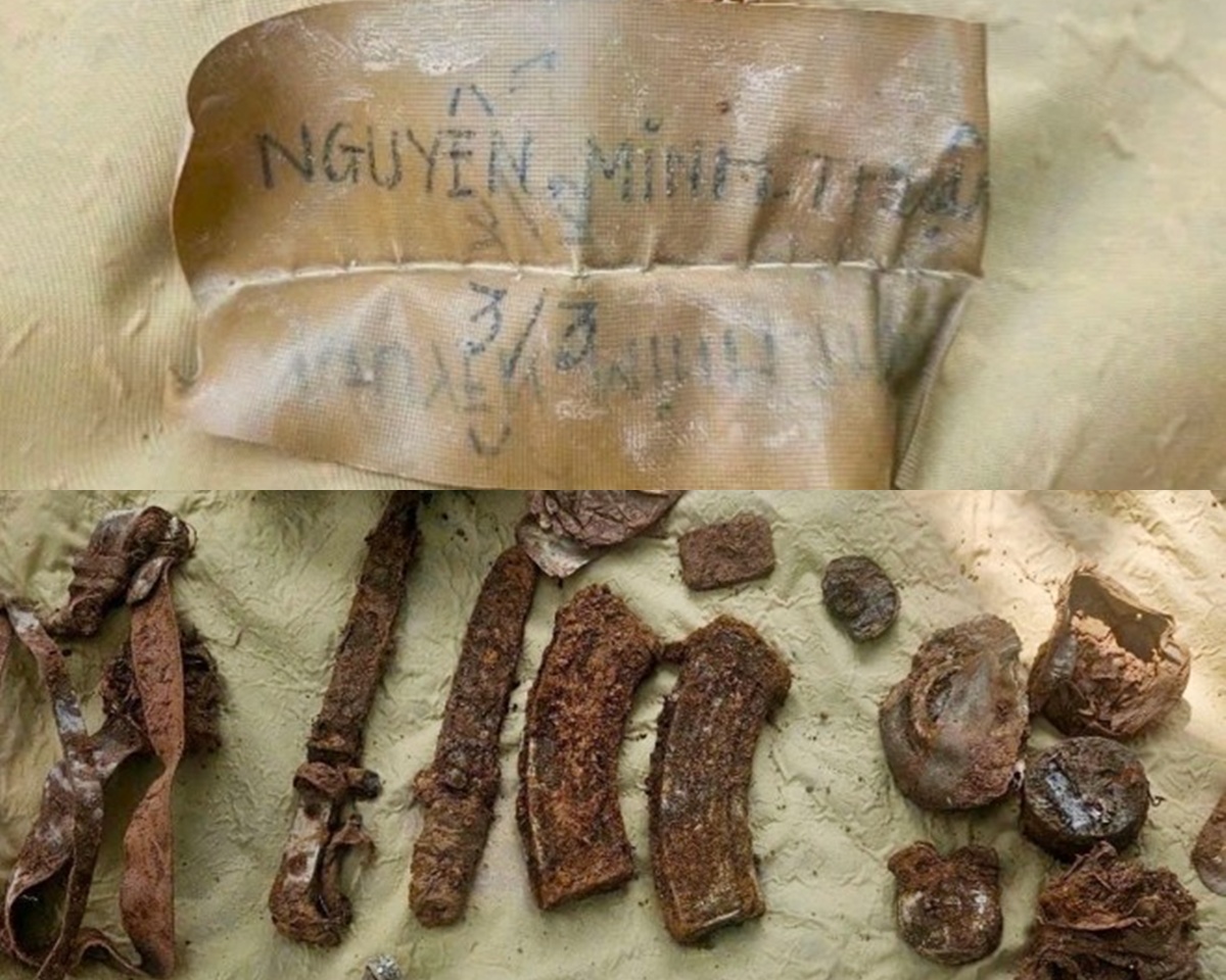 Ph&aacute;t hiện h&agrave;i cốt liệt sĩ với nhiều di vật quan trọng c&ugrave;ng miếng da khắc t&ecirc;n, k&yacute; hiệu đ&aacute;ng ch&uacute; &yacute;