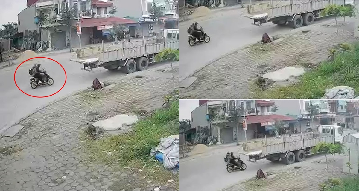Hai người đi xe m&aacute;y đập thẳng mặt v&agrave;o xe tải đỗ b&ecirc;n đường, camera ghi lại h&igrave;nh ảnh r&ugrave;ng m&igrave;nh