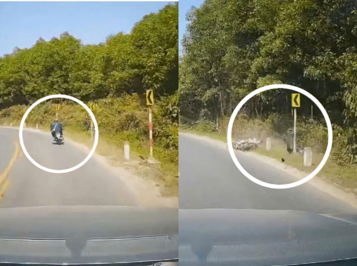 Nghệ An: Xe m&aacute;y t&ocirc;ng li&ecirc;n tiếp cột mốc rồi &lsquo;bay&rsquo; khỏi mặt đất sau c&uacute; mất l&aacute;i kinh ho&agrave;ng