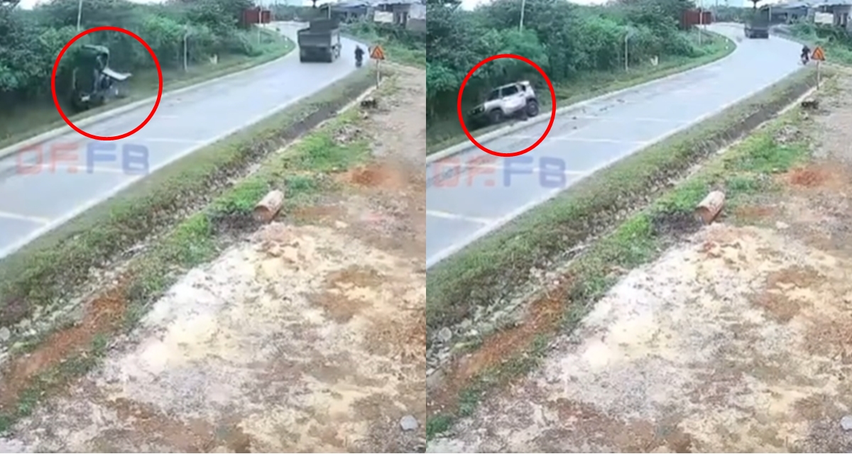 &Ocirc; t&ocirc; con lật nh&agrave;o v&igrave; tr&aacute;nh xe tải chạy ẩu, camera ghi lại h&agrave;nh động g&acirc;y phẫn nộ của t&agrave;i xế xe tải