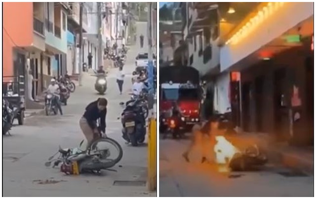 Camera ghi lại cảnh người phụ nữ &lsquo;h&oacute;a đi&ecirc;n&rsquo; khi ph&aacute;t hiện chồng ngoại t&igrave;nh, đốt xe m&aacute;y ch&aacute;y ng&ugrave;n ngụt