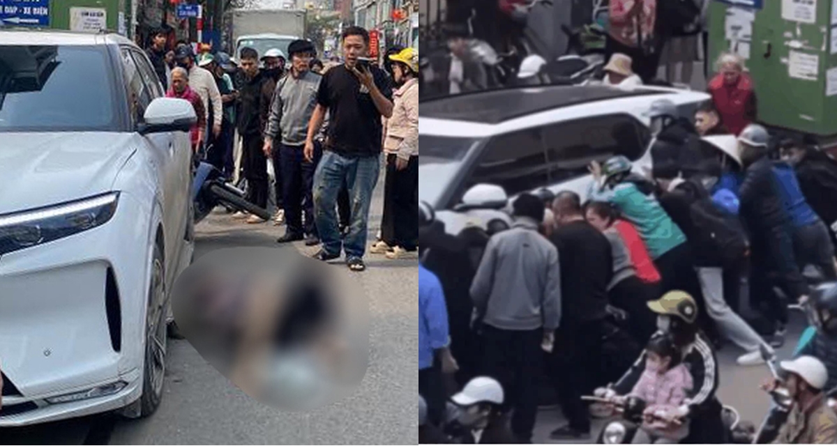 Camera ghi lại gi&acirc;y ph&uacute;t kinh ho&agrave;ng &ocirc; t&ocirc; l&ugrave;i ở H&agrave; Nội, 1 người tử vong tại chỗ, h&agrave;ng chục người n&acirc;ng xe cứu nạn nh&acirc;n