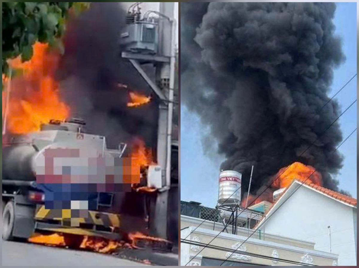 Clip giải cứu h&agrave;ng chục ch&aacute;u b&eacute; trong vụ ch&aacute;y xe bồn kinh ho&agrave;ng ở TPHCM