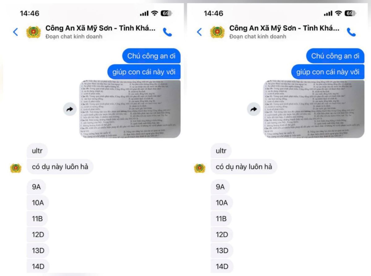 Sốt mạng: Học sinh lớp 12 nhắn tin nhờ ch&uacute; c&ocirc;ng an giải hộ đề thi v&agrave; c&aacute;i kết bất ngờ