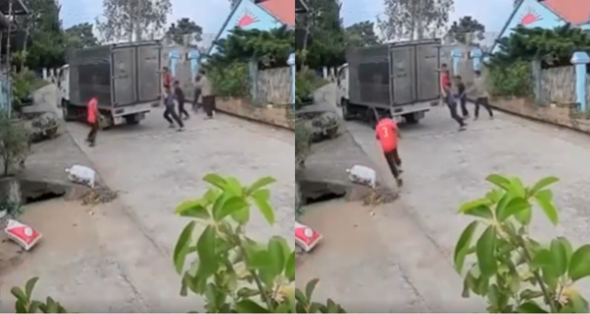 Camera ghi lại cảnh xe tải mất phanh, tuột dốc nguy hiểm, h&agrave;nh động của 3 học sinh khiến CĐM vỗ tay