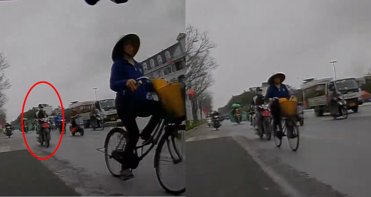 Camera ghi lại cảnh thanh ni&ecirc;n cắm mặt v&agrave;o điện thoại, t&ocirc;ng người phụ nữ đi xe đạp ng&atilde; văng ra đường