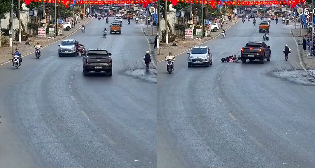 Người phụ nữ chở trẻ nhỏ lao sang đường, camera ghi lại t&igrave;nh huống va chạm nguy hiểm với &ocirc; t&ocirc;