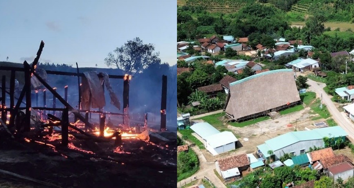 Hiện trường ch&aacute;y nh&agrave; r&ocirc;ng lớn nhất của d&acirc;n tộc Ba Na ở tỉnh Quảng Ng&atilde;i, khẩn trương l&agrave;m r&otilde; nguy&ecirc;n nh&acirc;n 