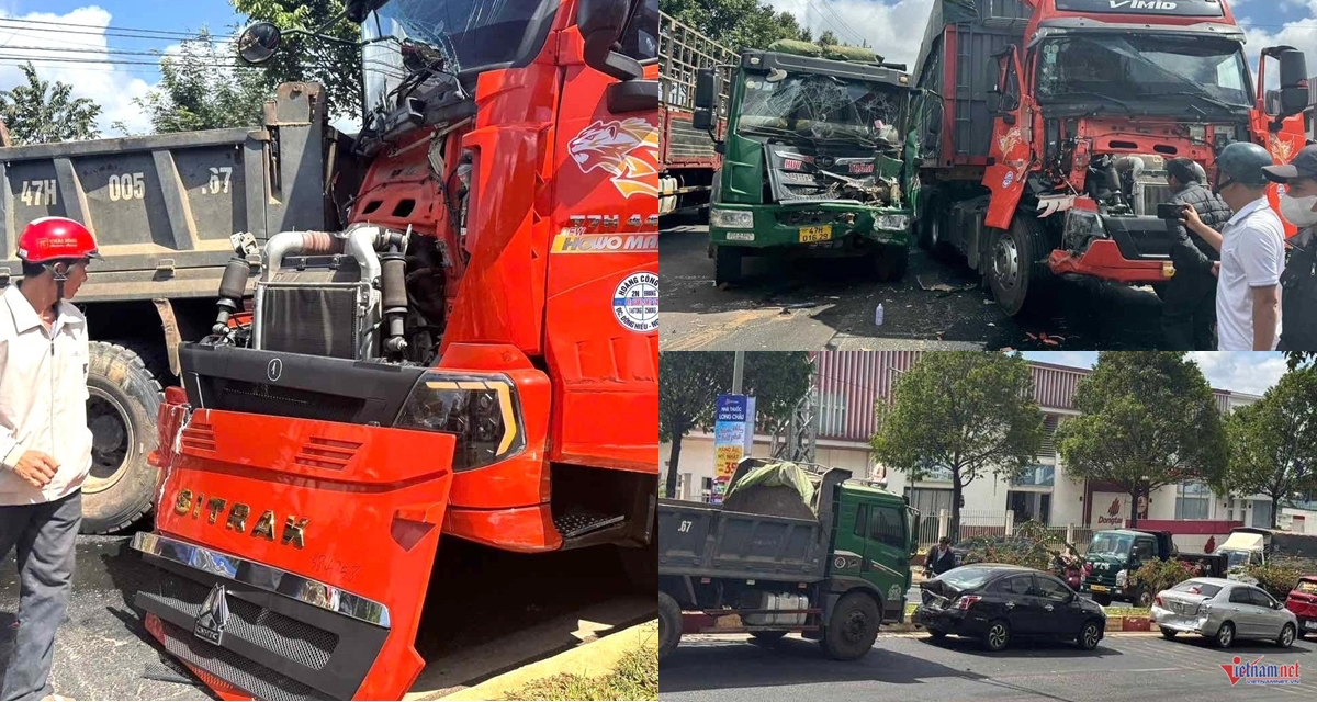 Hiện trường xe đầu k&eacute;o t&ocirc;ng li&ecirc;n ho&agrave;n 6 &ocirc; t&ocirc; ở Đắk Lắk, đ&atilde; x&aacute;c định được nguy&ecirc;n nh&acirc;n v&agrave; người c&oacute; lỗi