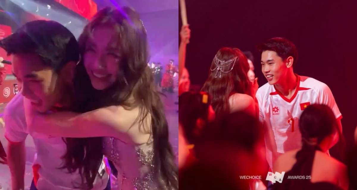 Khoảnh khắc Ho&agrave; Minzy gần gũi với cầu thủ U23 Đ&igrave;nh Bắc bất ngờ vướng tranh c&atilde;i, phản ứng của nữ ca sĩ kh&ocirc;ng tin được