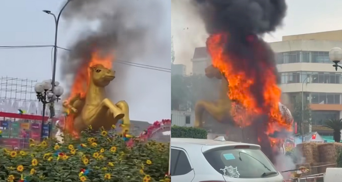 Nguy&ecirc;n nh&acirc;n vụ ch&aacute;y linh vật ngựa ở quảng trường Th&aacute;i Nguy&ecirc;n, ch&iacute;nh quyền th&ocirc;ng tin diễn biến mới