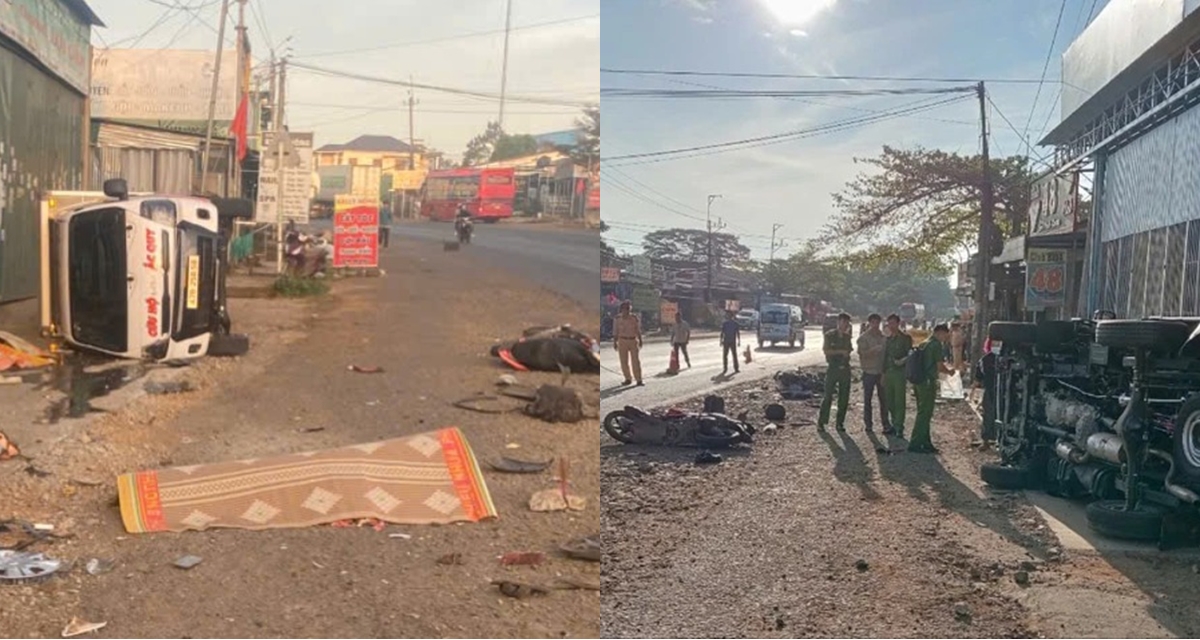 Tai nạn li&ecirc;n ho&agrave;n ở T&acirc;y Ninh khiến 3 người thương vong: Camera ghi lại khoảnh khắc &ocirc; t&ocirc; bị hất văng