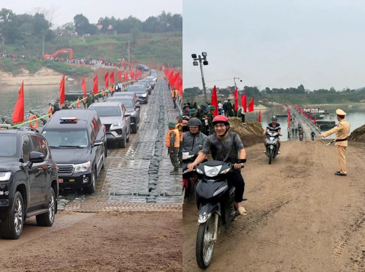 Ph&uacute; Thọ: Cầu phao Đoan H&ugrave;ng ch&iacute;nh thức th&ocirc;ng xe, loại phương tiện n&agrave;o được ph&eacute;p lưu th&ocirc;ng?