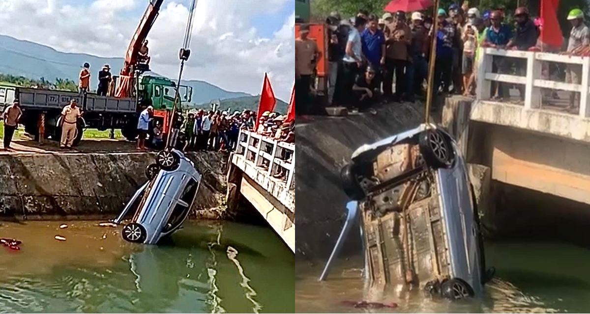 Hiện trường vụ thi thể nam, nữ trong xe hơi ch&igrave;m dưới mương nước ở Gia Lai, ph&aacute;t hiện chi tiết lạ